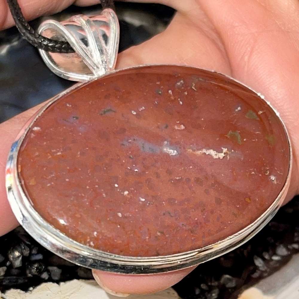 Red Moss Agate Mocha Stone Pendant 1 7/8”x2”